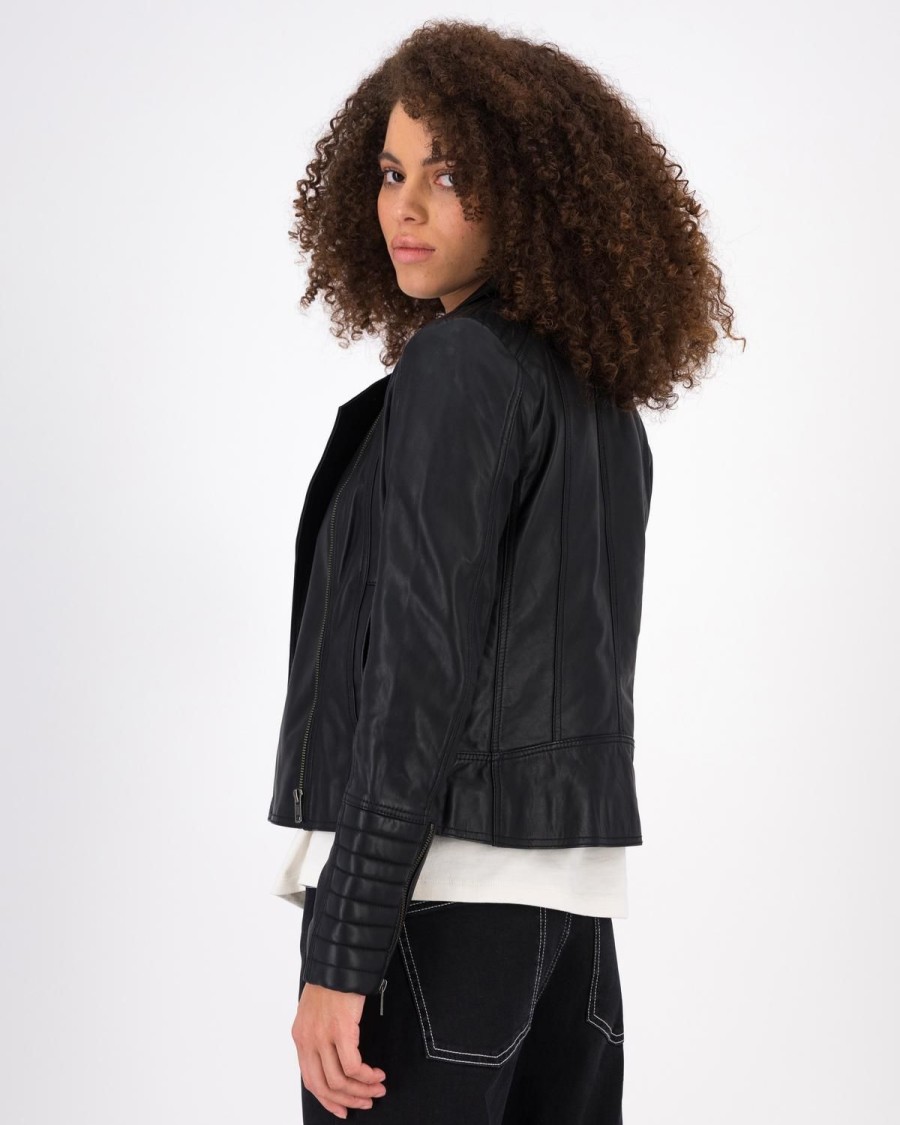 Old Khaki Jackets | Women'S Tiana Leather Biker Jacket Black