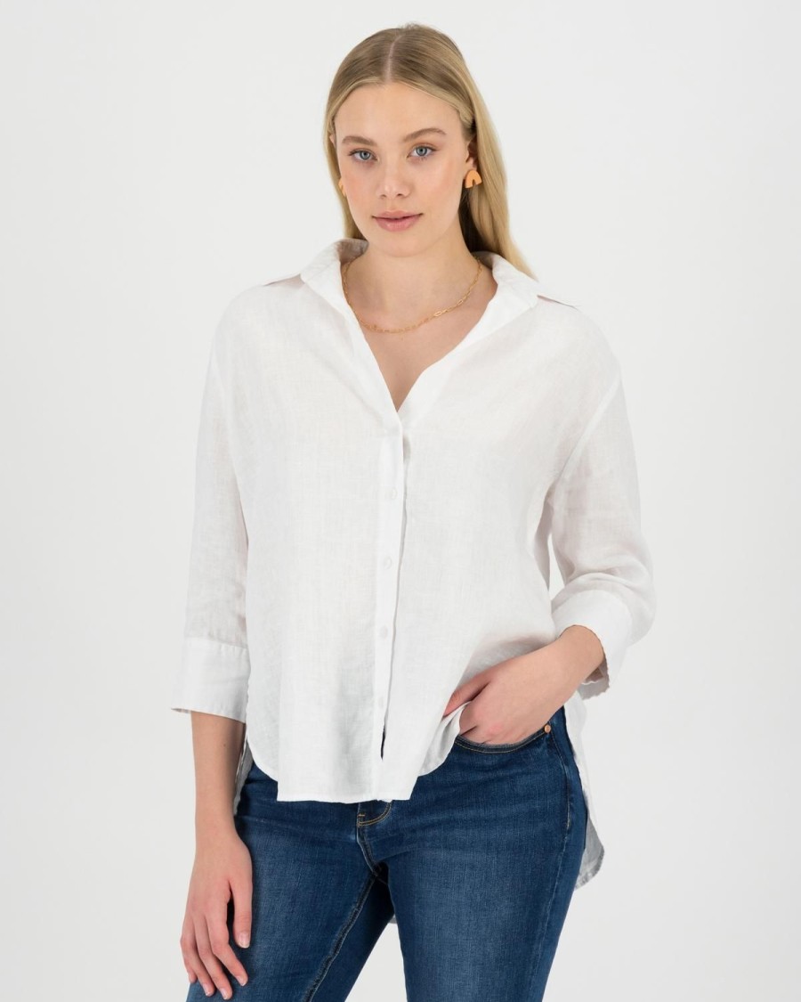 Old Khaki Shirts & Blouses | Women'S Maya Linen Shirt White