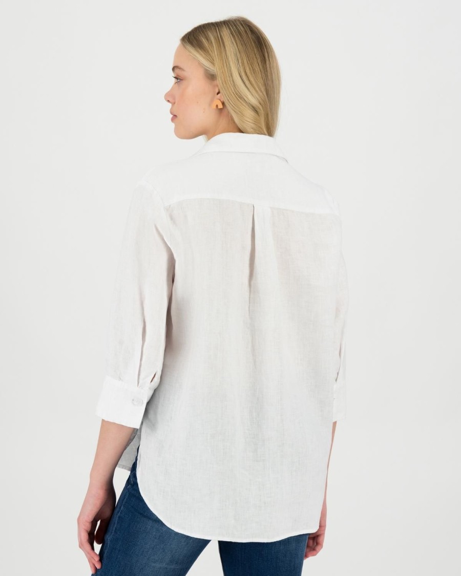 Old Khaki Shirts & Blouses | Women'S Maya Linen Shirt White