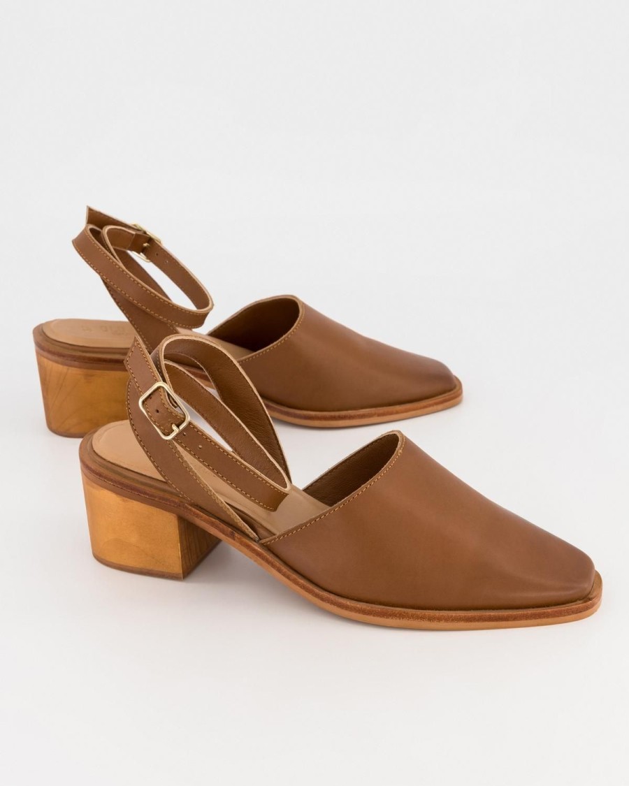 Old Khaki Wedges & Flats | Women'S Zameka Leather Block Heel Tan