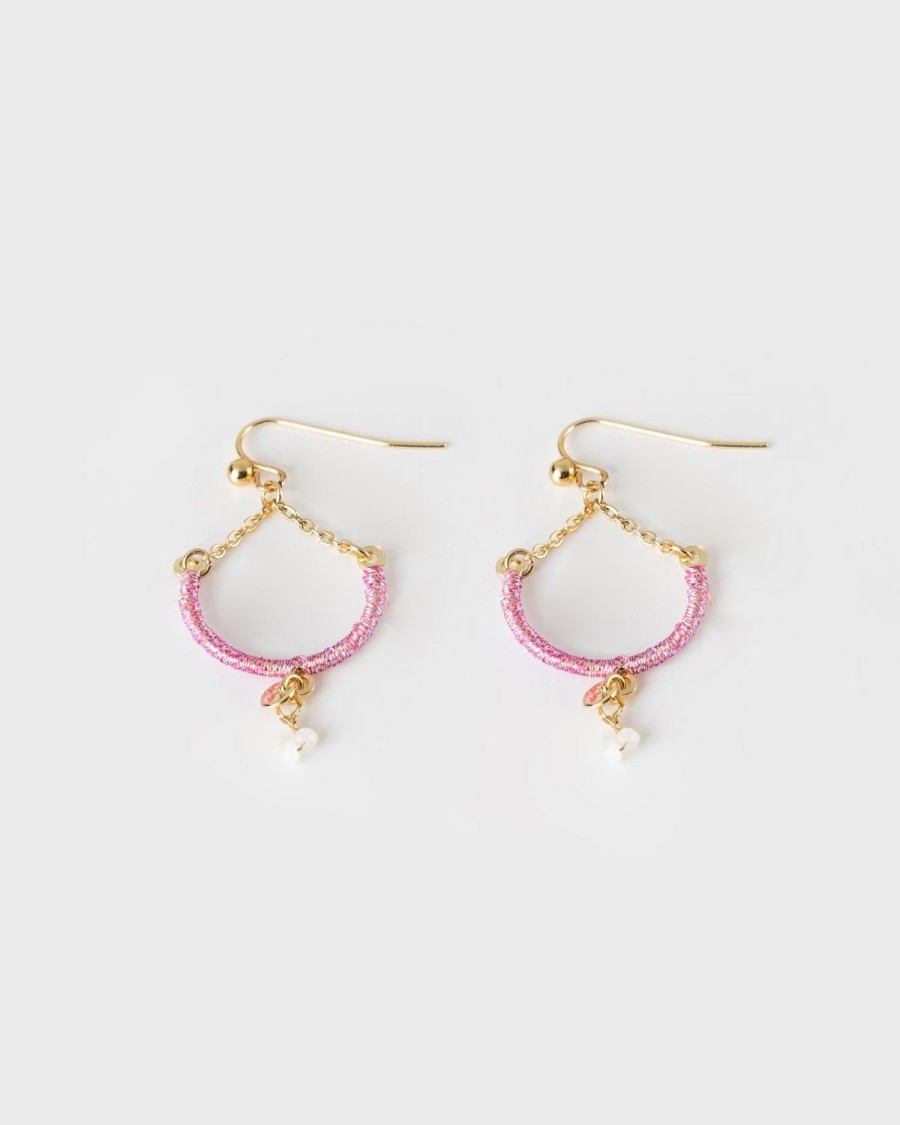 Old Khaki Jewellery | Women'S Thread & Stone Drop Earrings Magenta