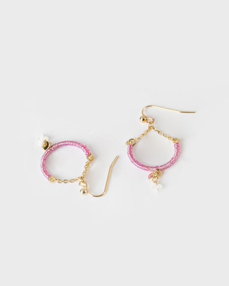 Old Khaki Jewellery | Women'S Thread & Stone Drop Earrings Magenta