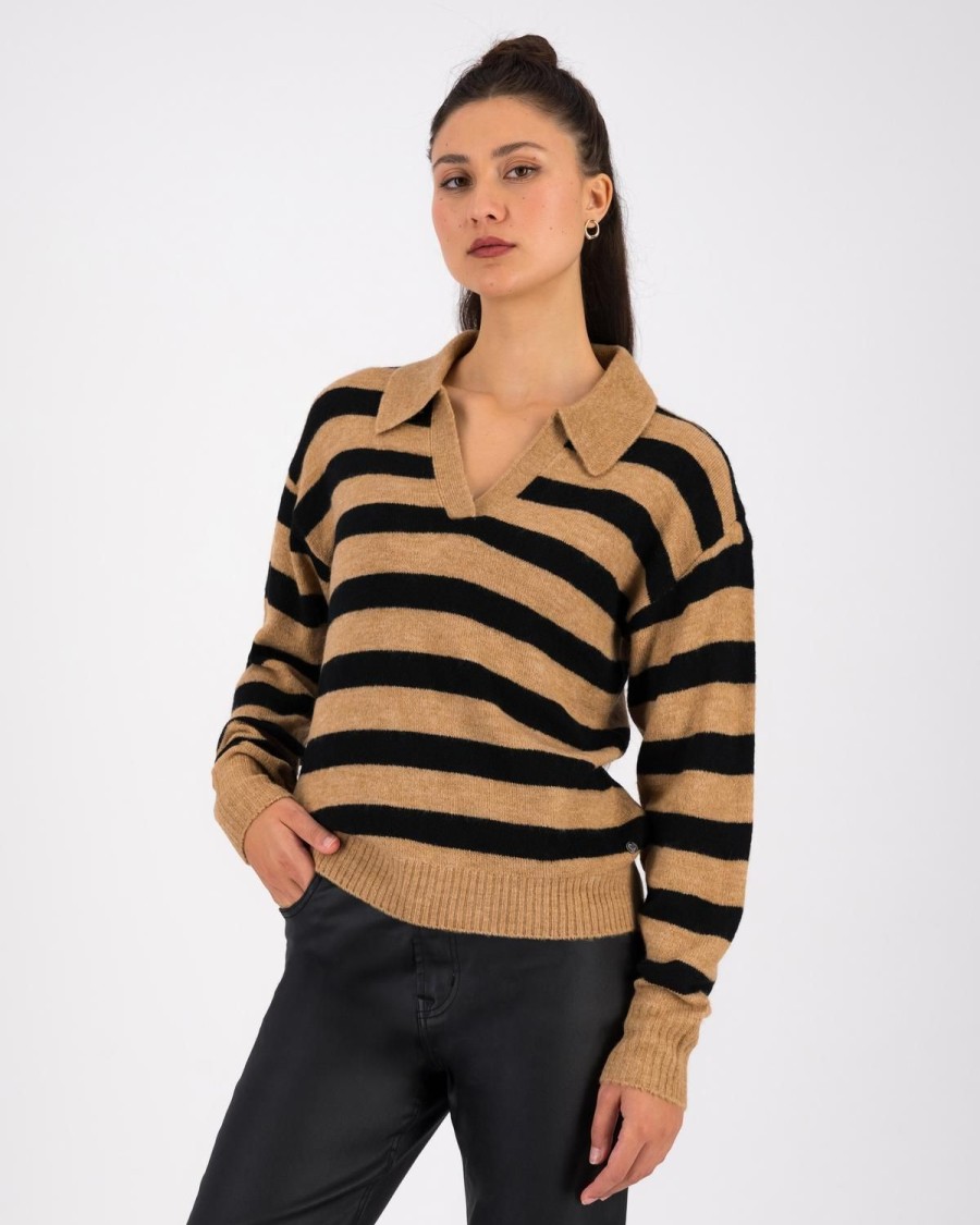 Old Khaki Knitwear & Sweats | Women'S Phoebe Striped Golfer Black