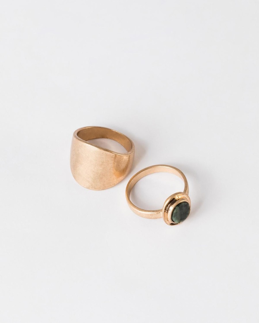 Old Khaki Jewellery | Women'S Stone & Plain Ring Set Green