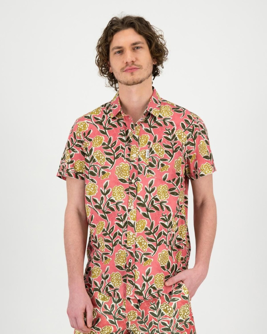 Old Khaki Shirts | Men'S Luther Slim Fit Floral Shirt Peach