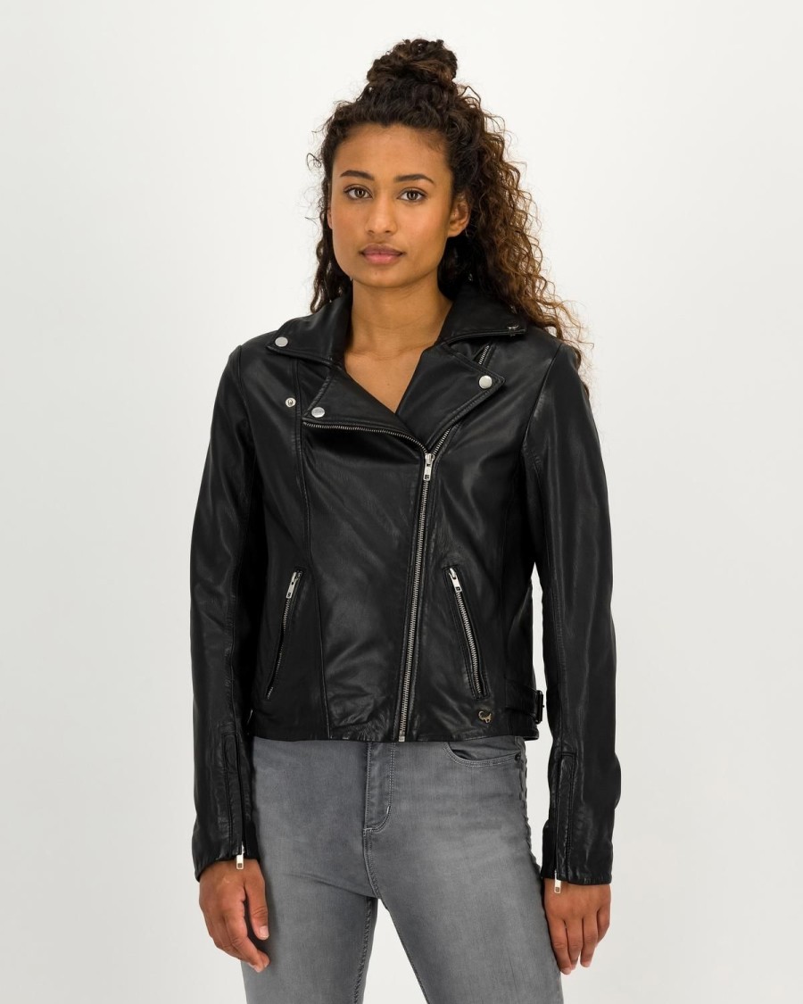 Old Khaki Jackets | Women'S Tyra Leather Biker Jacket Black