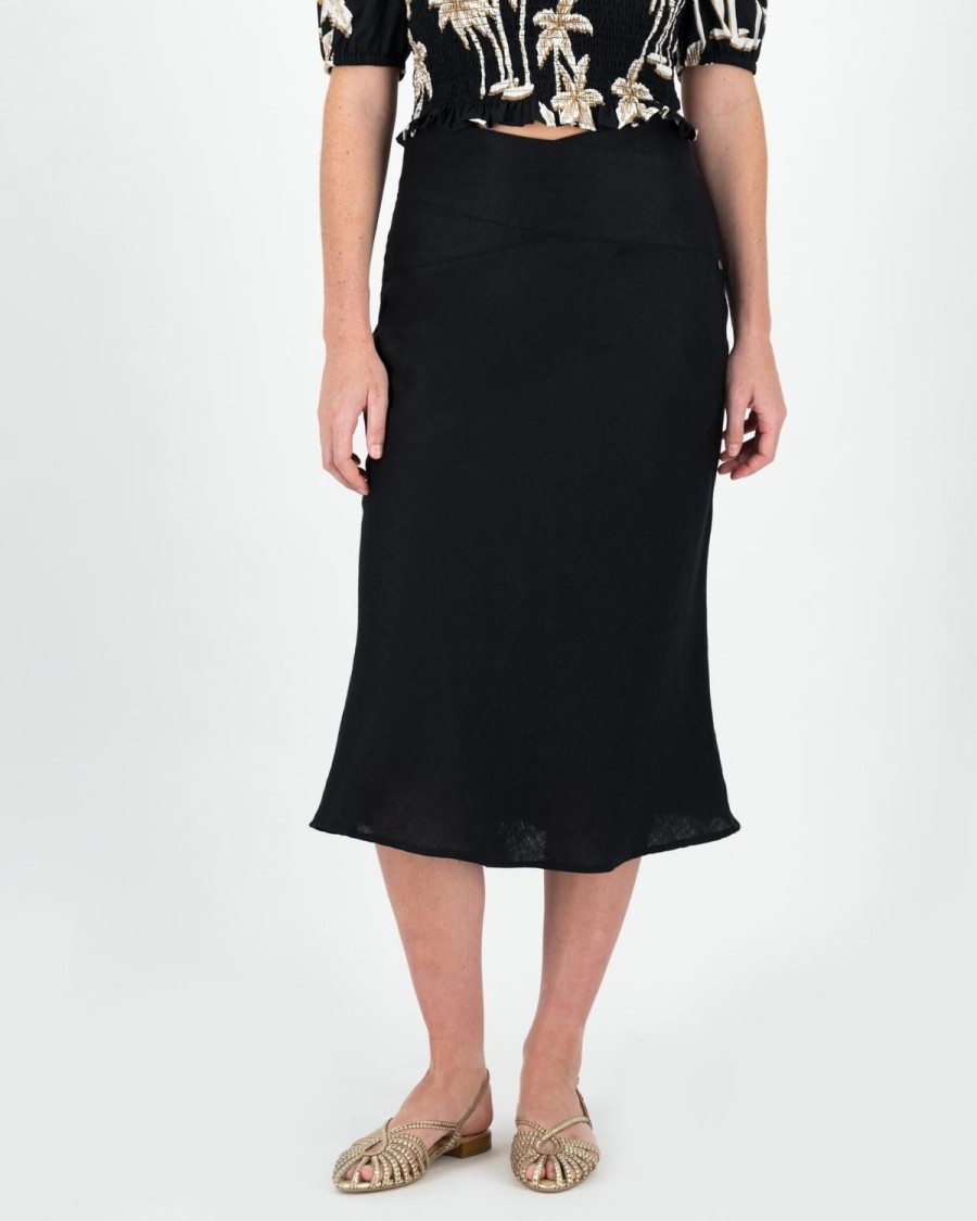 Old Khaki Skirts | Women'S Maria Linen Skirt Black