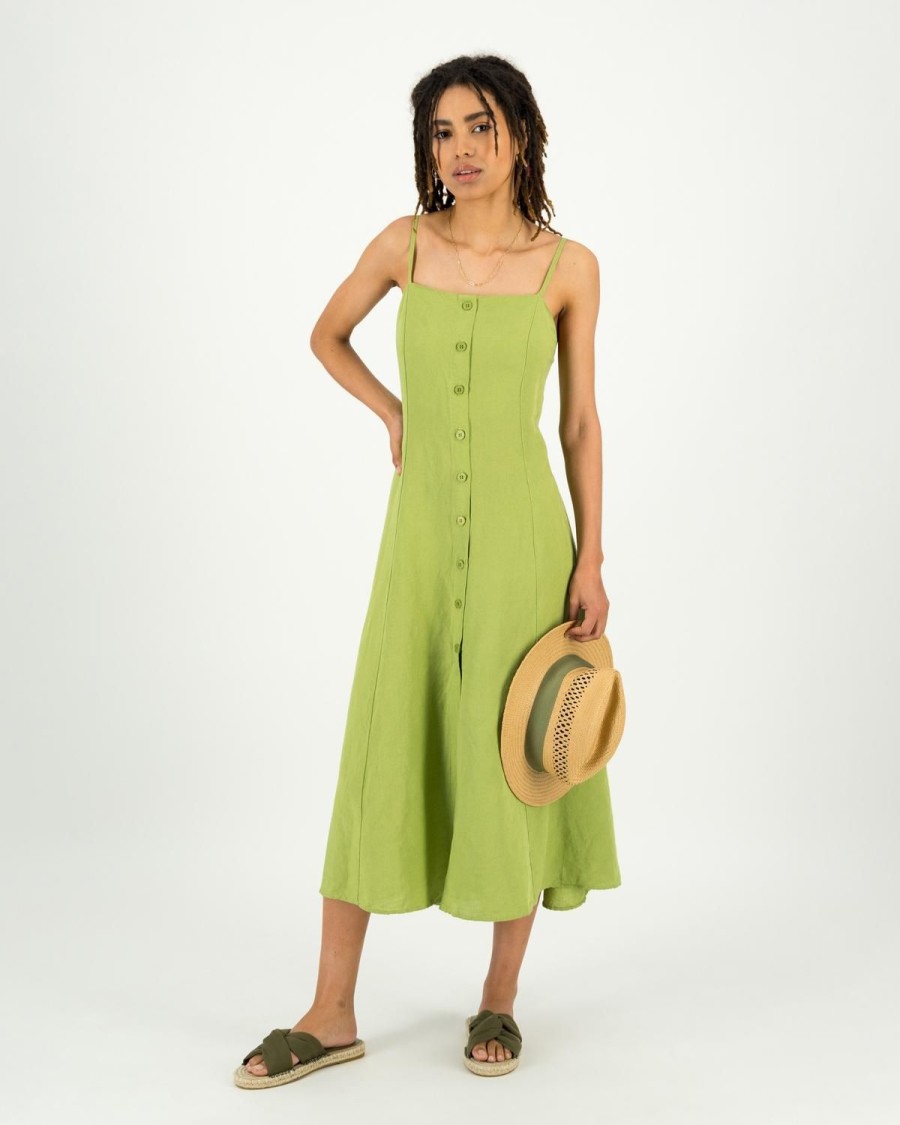 Old Khaki Dresses & Jumpsuits | Women'S Justine Linen Strappy Dress Green