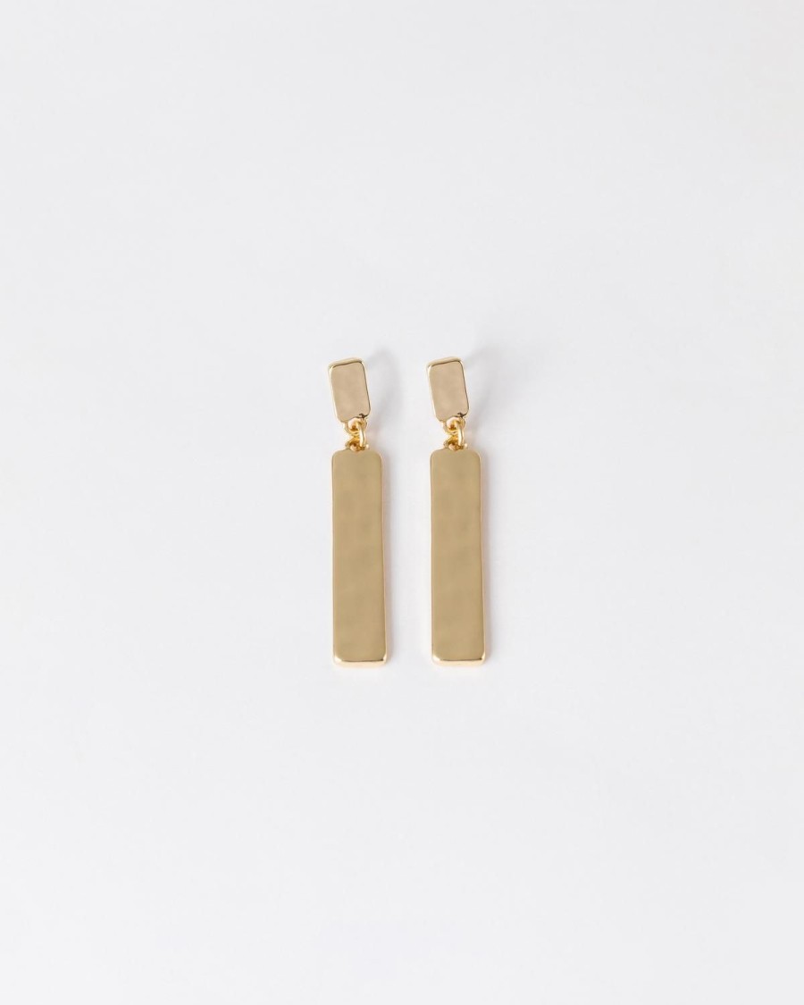 Old Khaki Jewellery | Women'S Hammered Bar Drop Earrings Gold