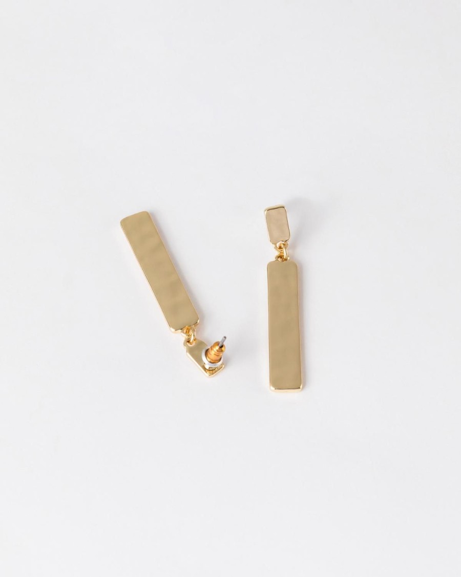 Old Khaki Jewellery | Women'S Hammered Bar Drop Earrings Gold