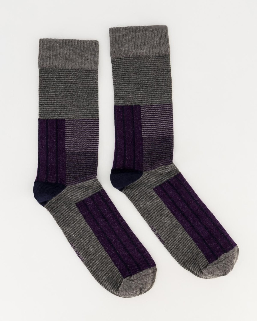 Old Khaki Socks & Underwear | Men'S Goran Blocked Stripe Socks Charcoal