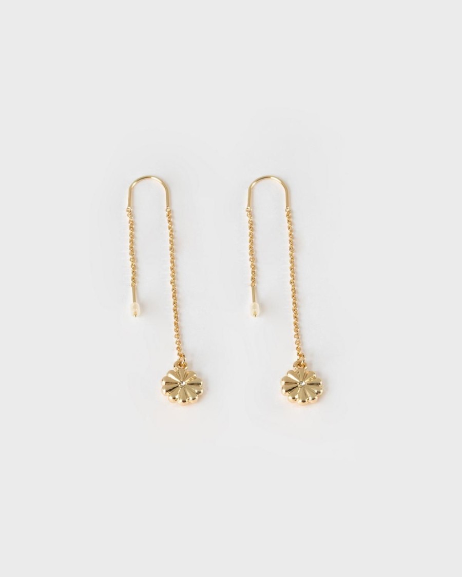 Old Khaki Jewellery | Women'S Thread-Through Flower Charm Earrings Gold