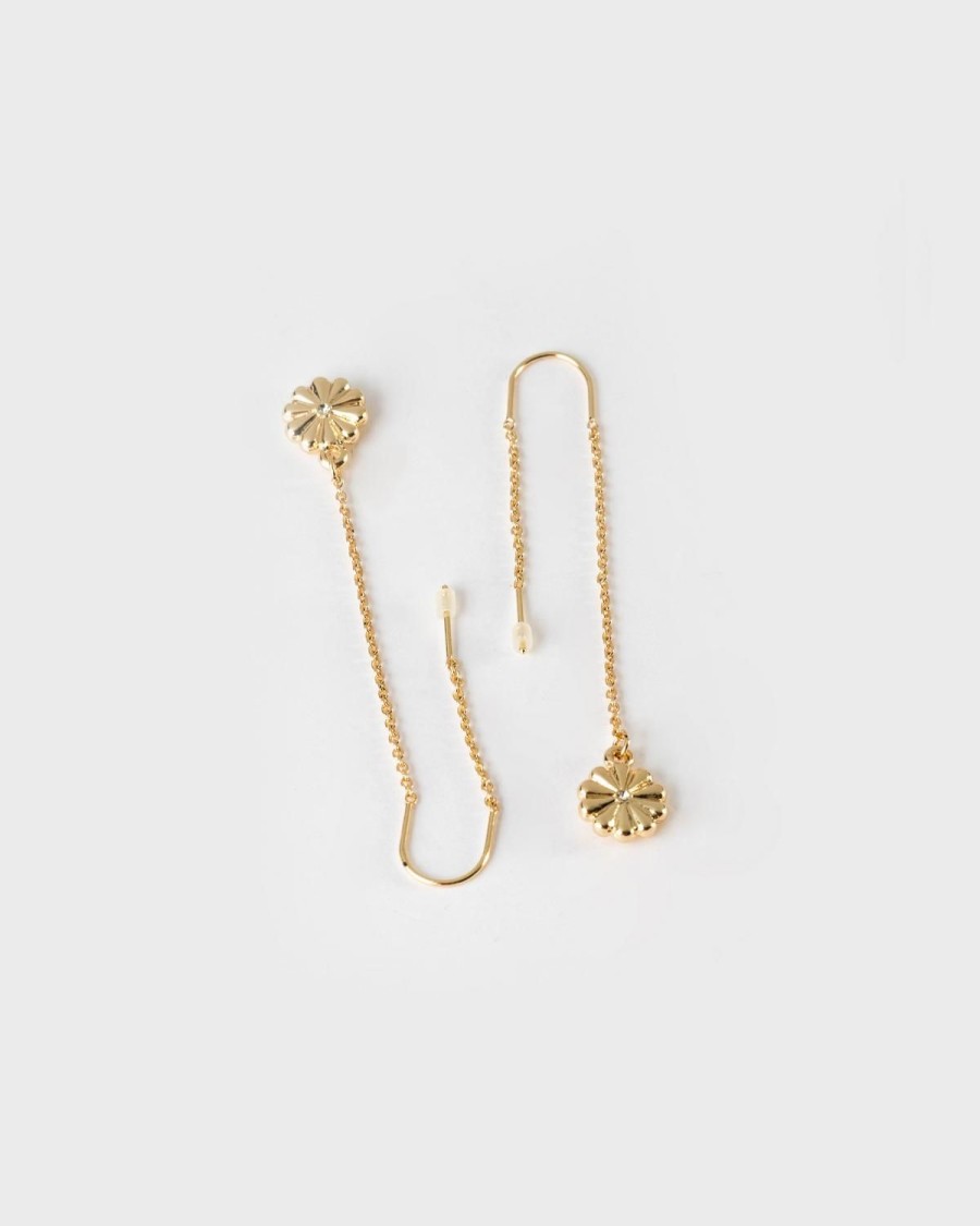 Old Khaki Jewellery | Women'S Thread-Through Flower Charm Earrings Gold