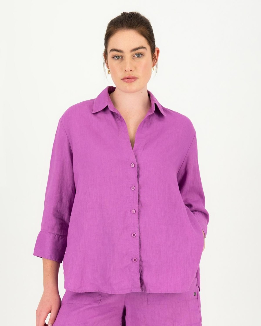 Old Khaki Shirts & Blouses | Women'S Maya Linen Shirt Purple