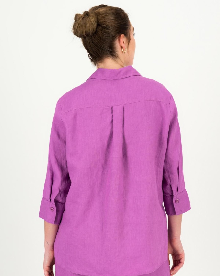 Old Khaki Shirts & Blouses | Women'S Maya Linen Shirt Purple