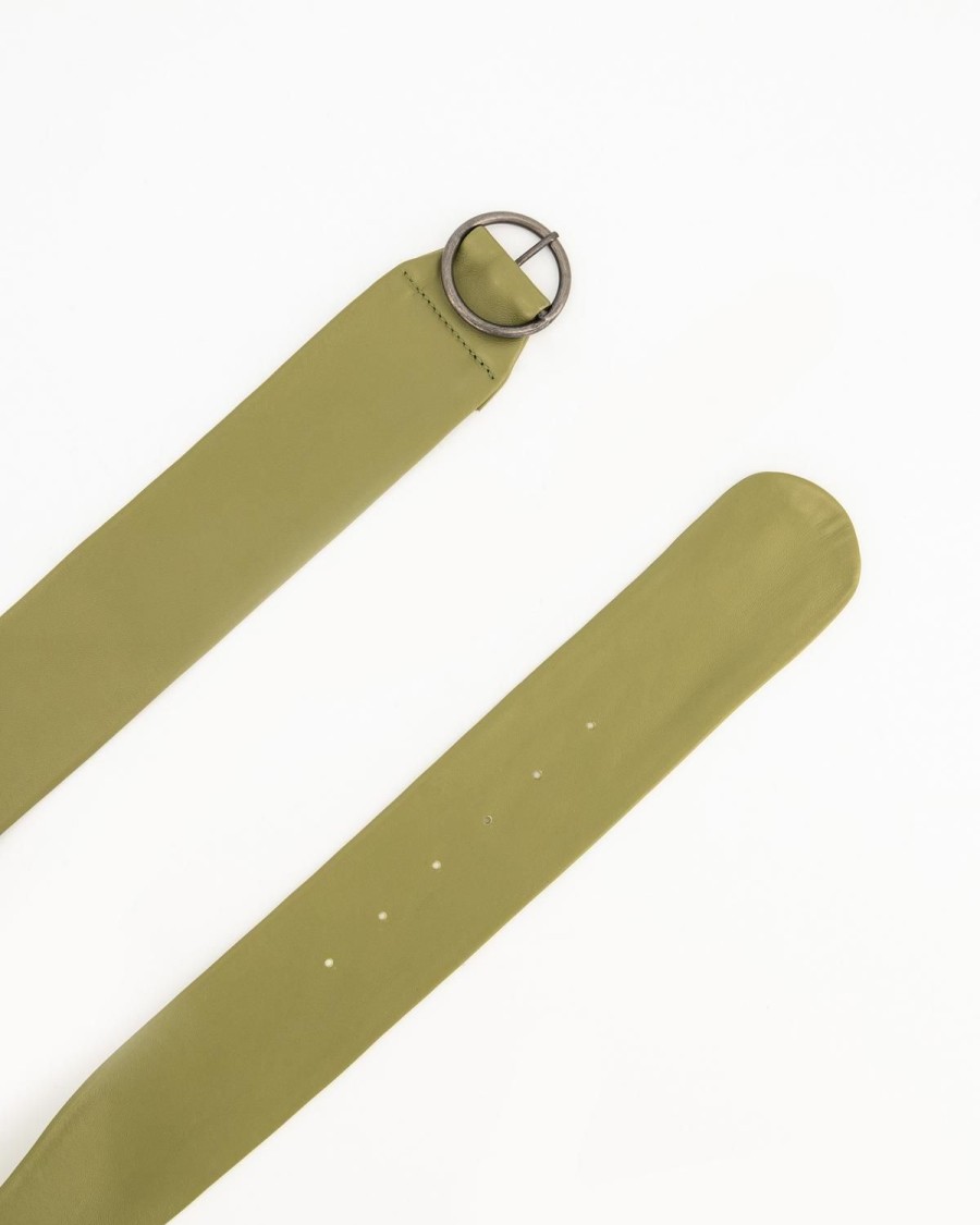 Old Khaki Belts | Phoebe Wide Leather Waist Belt Olive