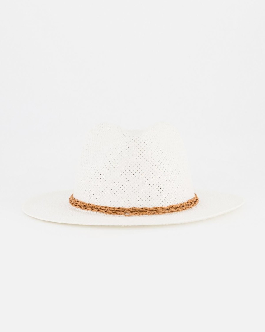 Old Khaki Beanies, Hats & Caps | Sora Straw Braid Trim Fedora White