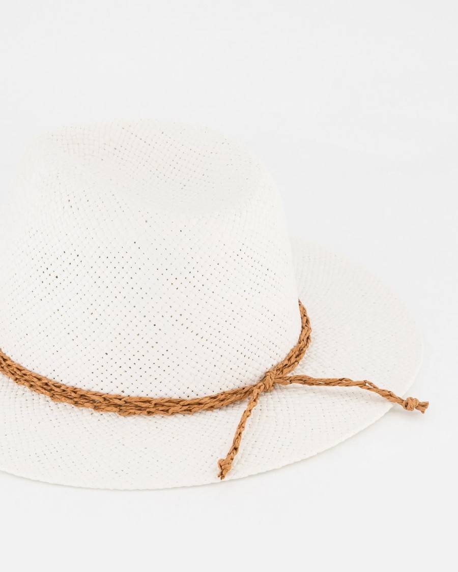 Old Khaki Beanies, Hats & Caps | Sora Straw Braid Trim Fedora White