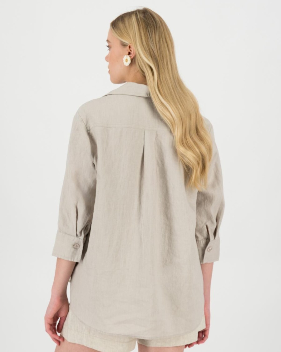 Old Khaki Shirts & Blouses | Women'S Maya Linen Shirt Stone