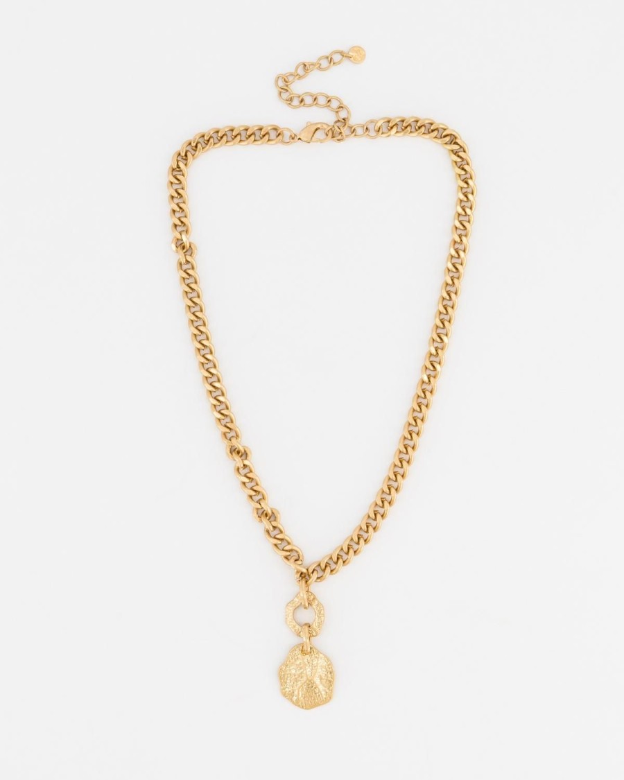 Old Khaki Jewellery | Women'S Hammered Charm Chain Necklace Gold